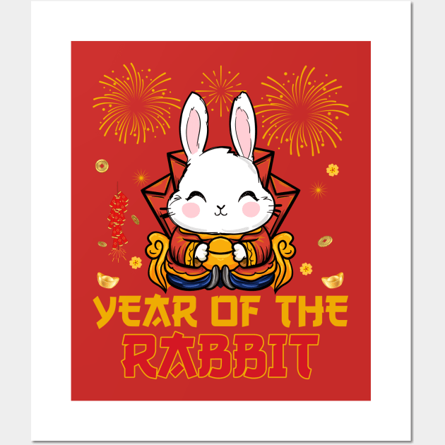 2023 Fireworks New Year Eve Dabbing Rabbit Chinese New Year Wall Art by Sandra Holloman